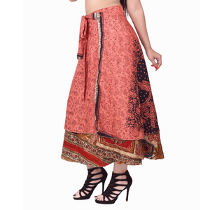 กระโปรงผ้าไหมส่าหรี2ชั้นสไตล์อินเดียวินเทจสำหรับใส่ไปทะเลและฤดูร้อน - Product Image 4