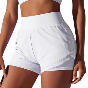 Shorts d'été pour femmes en gros personnalisés, couleur unie, décontractés, amples, taille élastique, cordon de serrage, shorts de sport pour la course à pied - Product Image 4