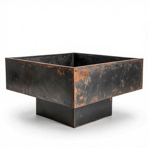 RustAura Modern Style Wide Iron Firepit with Side Handles and Lid for Outdoor Garden Patio Heating <b>Camping</b> and Decoration Use - Product Image 2