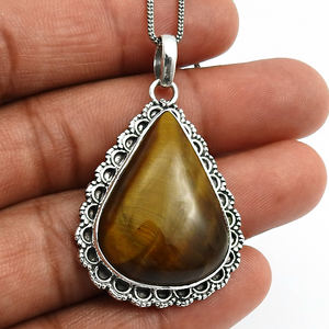 ของขวัญโอชะสําหรับเธอ 925 เงินสเตอร์ลิงธรรมชาติ Tiger Eye อัญมณีรูปลูกแพร์จี้ก้อนเครื่องประดับทําด้วยมือผู้ผลิตขายส่ง - Product Image 4