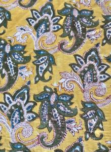 Tela de Algodón Estampada a Mano con Diseño Floral Paisley en Toda la Superficie |   Textil Indio con Base Amarilla - Product Image 2