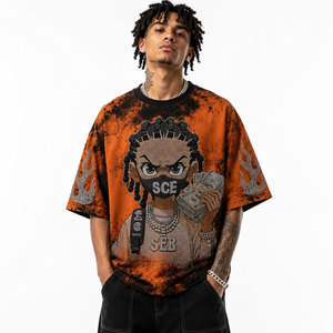 T-shirt surdimensionné pour homme avec imprimé de personnage, strass scintillants, style streetwear, manches courtes, col rond, en jersey de coton - Product Image 4