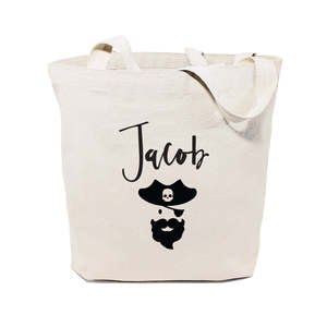 Personalized Name Printed Cotton Canvas Tote Bag for Pirates Theme - Product Image 1