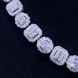 Iced Out 12mm Baguette y redondo VVS Moissanite diamante 925 Plata Hip Hop collar cadena moda joyería de gama alta para hombres regalo - Product Image 2