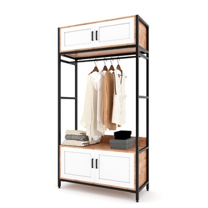 Armarios de Madera de Diseño Industrial con Dos Cajones, Convertibles y Plegables, Tamaño 100x40x190cm, Madera de Caucho, Estructura de Hierro, Embalaje Plano KQA68049 - Product Image 5