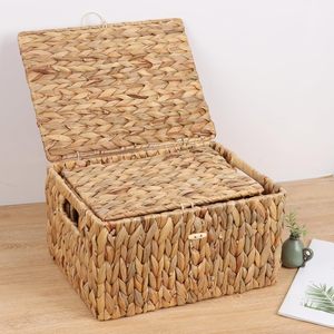 Caja de almacenamiento hecha a mano para decoración del hogar, cajas de jacinto de agua, organizador de contenedores, gran oferta - Product Image 1