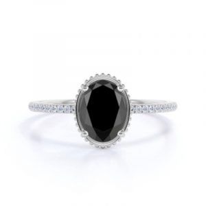 Oval Shape Prong Settting Black And White Diamond <b>Ring</b> - Product Image 4