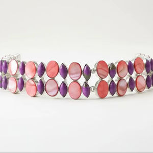 <b>Bracelets</b> Gift for Girl <b>Solid</b> Elegant Handcrafted Double Layer Shell & Stone <b>Bracelet</b> Floral Purple & Rose Pink Marquise Design - Product Image 1