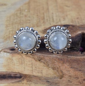 Bijoux à la mode cadeau parfait pour les amoureux 925 argent Sterling massif bleu feu pierre de lune pierres précieuses boucles d'oreilles pour femmes - Product Image 4