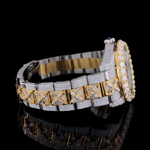 Montre en diamant Moissanite de qualité supérieure double fuseau horaire arabe personnalisé Baguette diamant bande en acier inoxydable de haute qualité Hip Hop - Product Image 5