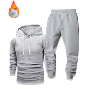 Chándal de lana de algodón pesado de gran tamaño unisex, Sudadera con capucha 450GSM y pantalones para correr, traje de invierno - Product Image 3