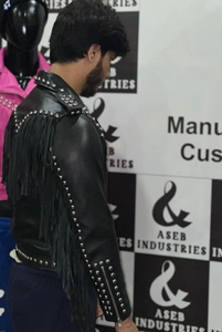 แจ็คเก็ตหนังแฟชั่นสไตล์ประดับหมุดและพู่ ทำจากหนังแกะแท้ ทรงเข้ารูป สไตล์ลำลอง ซิปหนัง - Product Image 4