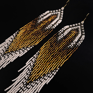 Boucles d'oreilles en perles, boucles d'oreilles très longues en or brun, boucles d'oreilles extra longues, boucles d'oreilles à franges, boucles d'oreilles boho, boucle d'oreille en perles de rocaille - Product Image 2