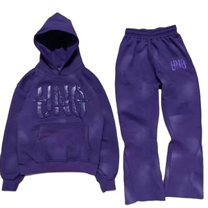 Custom Logo Acid Wash Winter Streetwear Heavyweight 100% Cotton Tracksuit Sweatsuit Unisex High Quality for <b>Hoodie</b> - Product Image 5