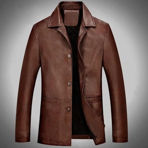 Chaqueta de cuero de imitación de agua para hombre, versión coreana de otoño e invierno, abrigo de lona de Color sólido con cuello de pie - Product Image 5