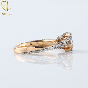 Nouveau Design Art Déco 1CT Round Cut Moissanite Diamond Bague de fiançailles de mariage deux tons pour les femmes - Product Image 3