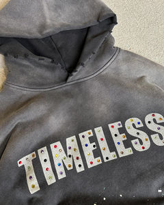 Personalizado 100% algodón French Terry Heavyweight hombres sudaderas con capucha Rhinestone serigrafía ácido lavado desgastado Pull over para invierno - Product Image 2