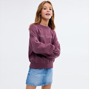 Oversize Plain Cotton Knitted Sweatshirts With <b>Back</b> Cheetah Printed Design Cotton Fleece Pullover <b>Kids</b> Clothing Sweatshirt - Product Image 1
