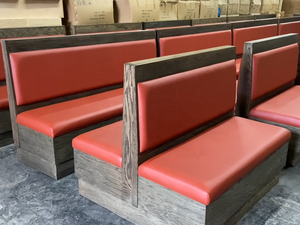 <span class=keywords><strong>Canapé</strong></span> de restaurant rembourré en cuir PU rouge <span class=keywords><strong>avec</strong></span> base en bois grainé, <span class=keywords><strong>banc</strong></span> de salle à manger commercial pour hôtel, bar, mobilier - Product Image 5