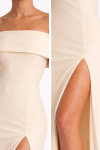 Abito da sera minimalista <span class=keywords><strong>in</strong></span> crêpe color crema con spalle scoperte e spacco alto, <span class=keywords><strong>vestito</strong></span> lungo aderente per invitati a matrimoni - Collezione 2026 - Product Image 4