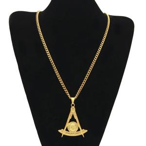 Collier pendentifs maçonniques Hip Hop en acier inoxydable pour hommes Nouveau design Couleur or Bijoux à la mode - Product Image 6