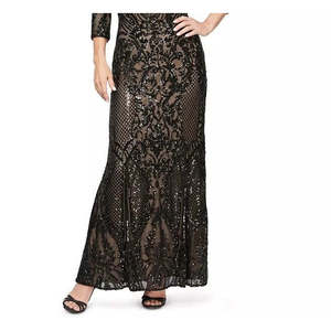 Abito da sera da donna Alex Evenings, taglia Petite XL, colore antracite, in raso e paillettes, modello a trapezio, lunghezza al pavimento, vestito tubino da festa, vita naturale, taglia 12P - Product Image 3