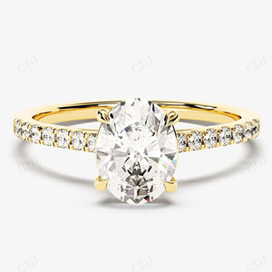Conçu sur mesure dernière solide jaune or Simple Solitaire bague de fiançailles de mariage pour les femmes ovale coupe Moissanite pavé ensemble GRA - Product Image 1