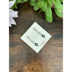 Pendientes colgantes de plata de ley con incrustaciones de piedras múltiples de Zuni, diseño geométrico - Product Image 4