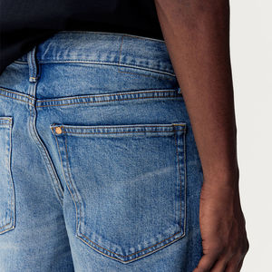 กางเกงขาสั้นผ้ายีนส์สำหรับผู้ชายขาสั้นเอวยางยืดระบายอากาศได้ดีสไตล์วินเทจแบรนด์พรีเมี่ยม - Product Image 3