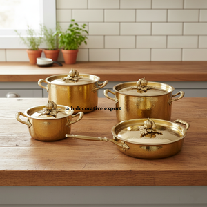 Ensemble de casseroles et poêles en acier inoxydable martelé à la main, écologiques, avec poignées décoratives en forme de feuille, style royal, pour la cuisine moderne européenne - Product Image 1