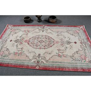 Alfombra turca Vintage, área grande, 4,6x8 pies, clásico, Beige, rojo, patrón abstracto, Material de lana, látex de 10mm para decoración de habitación de pasillo - Product Image 3