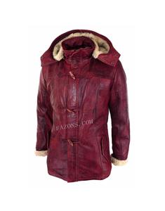 Men Real <b>Leather</b> Bomber Hooded Duffel Safari <b>Jacket</b> Removable Shearling Fur Hood <b>Vintage</b> Winter Sheepskin Casual Long Coat Jacke - Product Image 1