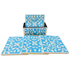 Juego de 4 Posavasos de Madera de Nogal con Incrustaciones de Hueso, Hechos a Mano, Clásicos y Ecológicos, para Uso en la Mesa del Comedor, Cocina y Hogar - Product Image 1