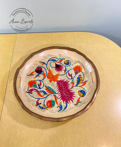 ถาดไม้เสิร์ฟทำด้วยมือพร้อมที่จับโลหะจานใส่อาหารและเครื่องดื่มแบบชนบทสำหรับใช้ในบ้านและห้องครัว - Product Image 5