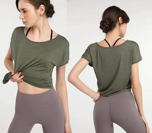 T-shirt court à manches courtes en coton écologique à séchage rapide, col rond, uni, pour l'été, avec tissu de 220 g pour femmes - Product Image 2