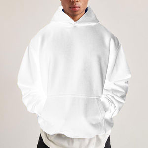 Nouvelle mode hommes automne hiver sweats à capuche 100% coton à manches longues coupe ample couleur unie blouse décontractée blanc polaire hauts - Product Image 5