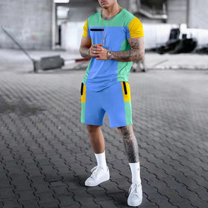 Conjunto doble de alta calidad para hombre, pantalones cortos de verano transpirables de Color sólido Vintage informal, camiseta de manga corta, delgada, cómoda - Product Image 2