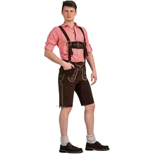 Pantaloncini da uomo in Lederhosen tedesco all'ingrosso Costume bavaresi Oktoberfest carnevale Halloween 100% pantaloni in vera pelle scamosciata di mucca