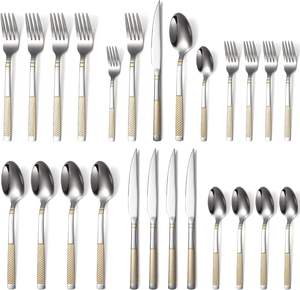 Ensemble de couverts décoratifs en acier inoxydable 24 pièces ensemble de vaisselle cuillère fourchette couteau avec étui couverts durables pour la salle à manger à la maison - Product Image 6