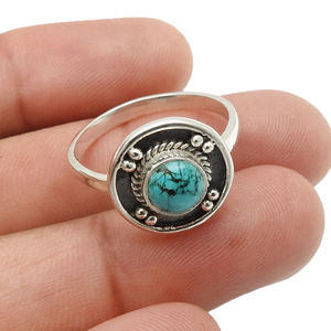 Anillo de forma redonda de piedras preciosas turquesas naturales de Plata de Ley 925 de buena calidad para ella, joyería hecha a mano, proveedores a granel - Product Image 4
