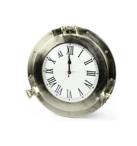 <b>Brushed</b> Nickel Aluminum Metal Roman Porthole Clock | Nautical Navy Decor Gifts (12 Inches) - Product Image 3