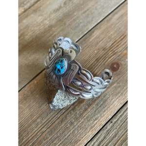 Tim Yazzie Kingman Turquoise & Sterling <b>Silver</b> Thunderbird <b>Cuff</b> <b>Bracelet</b> Fashionable Accessory - Product Image 4