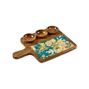 Exquisite Enamel-Printed Wooden Serving Tray with 3 Sauce <b>Bowls</b> - Product Image 1