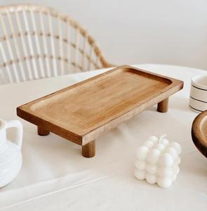 Plateau de service moderne en marbre blanc avec base en bois massif, plateau rond minimaliste pour table de cuisine, table à manger, table basse, hôtel - Product Image 3