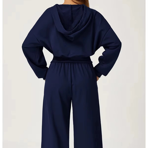 Conjunto de Sudadera con capucha informal holgada de lujo para mujer, sudaderas con cremallera de peso pesado, sudaderas con capucha recortadas personalizadas para mujer en blanco - Product Image 5