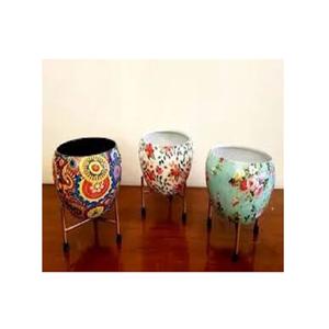Indoor Metal Flower Vase Multicolor <b>Sticker</b> Printed Metal Iron with Stand Mini Flower Pot for Home and <b>Wedding</b> Decoration - Product Image 1