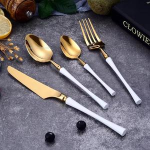 Ensemble de couverts en métal à poignée ronde mince en émail bleu fini or pour la vaisselle à la maison et au mariage - Product Image 2