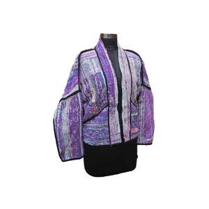 Chaqueta de Cuello Alto Kantha Reversible Vintage, 100% Algodón Ecológico, Tejida a Mano con Botones, para Otoño/Invierno - Product Image 2