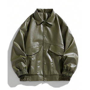 Blouson en cuir pour homme, style boxy personnalisé, nouveau modèle, en toile, avec fermeture éclair à lettres, grandes tailles, streetwear d'hiver, logo personnalisé - Product Image 1