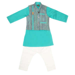 <b>Boys</b> <b>WaistCoat</b> Shalwar Suit - Sea Green - Product Image 1